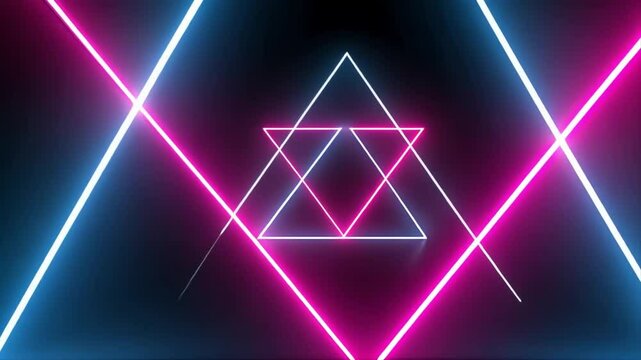 Neon Triangles: Abstract Pink and Blue Glowing Geometric Shapes