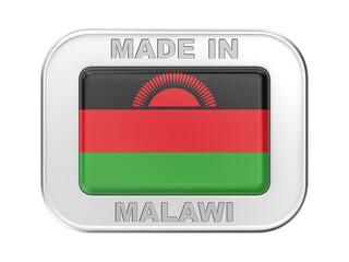 Made in Malawi, silver badge with the flag of Malawi