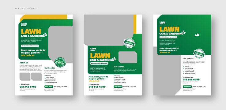 Lawn Care and Gardening Services Flyer Design | Landscaping leaflet design set - Powered by Adobe