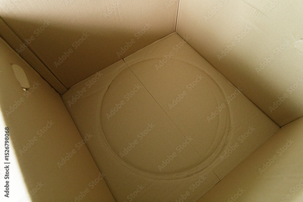 Poster brown cardboard box inside view. texture background for design.