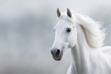 Obraz premium horse on gray background focusing on its flowing mane