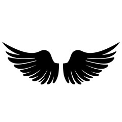 A pair of black stylized wings, illustrated in a bold silhouette.