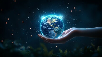 Obraz premium A hand holding a globe in the dark