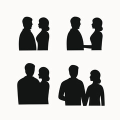 Silhouette Illustrations Couples in Various Poses, Romantic and Intimate