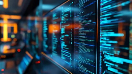 Glowing code illuminates a hightech server room - Powered by Adobe