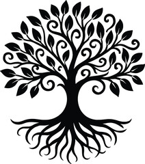 Circular Tree of Life with Intricate Roots and Swirling Branches