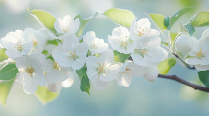 Obraz premium White Apple Blossoms on Tree Branch