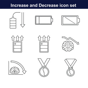increase and decrease line art icon set. full editable design on white background. 