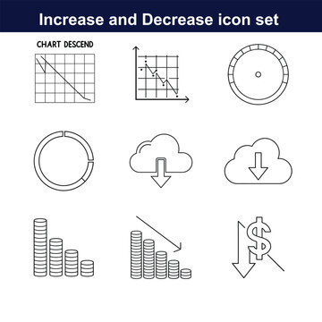 increase and decrease line art icon set. full editable design on white background. 