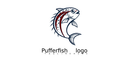 Fototapeta premium Modern pufferfish logo vector in flat minimal style for tropical seafood brands, underwater identity templates, ocean life projects, and eco-friendly marine design use. EPS and SVG included.