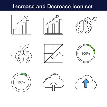 increase and decrease line art icon set. full editable design on white background. 