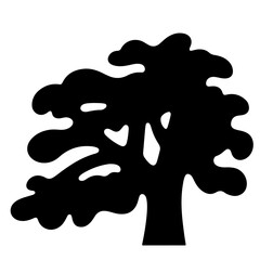 A stylized black silhouette illustration of a tree.