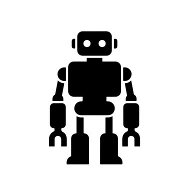 A simple black robot illustration, depicting a classic design.