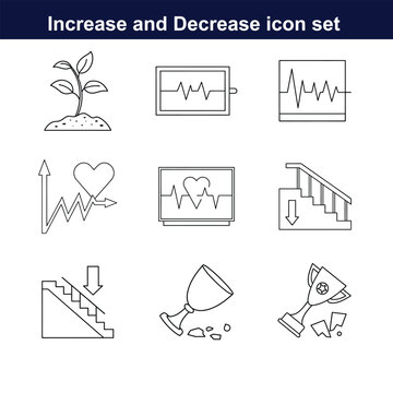 increase and decrease line art icon set. full editable design on white background. 