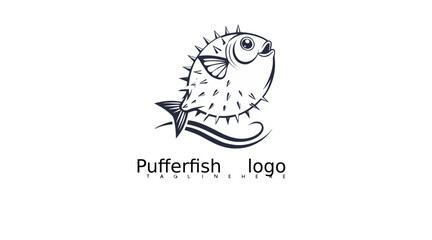 Creative pufferfish icon vector illustration in outlined flat design style for marine brand identity, seafood restaurant logos, aquarium materials, and digital fish-themed branding templates.

