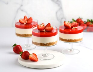 Three strawberry cheesecake parfaits