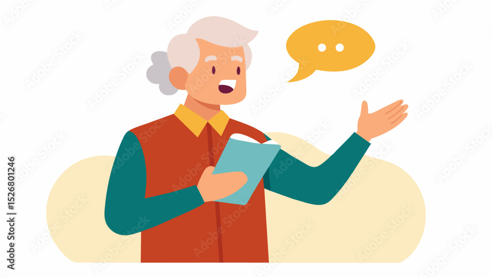 Aufkleber an elderly person using speech therapy exercises to improve their fluency and reduce stuttering.. ve