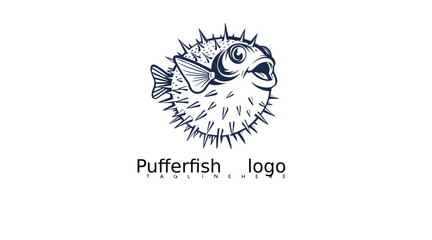 Obraz premium Simple and bold pufferfish logo vector for underwater-themed branding. Suitable for educational visuals, tropical pet icons, aquarium materials, and seafood company identity.