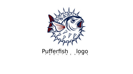 Fototapeta premium High-quality pufferfish logo vector for ocean-themed branding, seafood product identity, aquarium visuals, pet shop marketing, or marine creature educational design content.