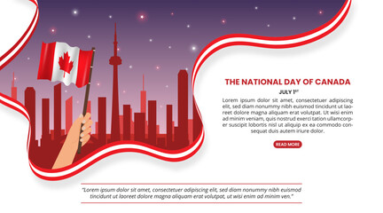 Fototapeta premium Canada Day design with a waving flag and buildings