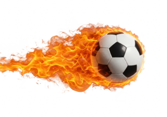 Fiery soccer ball isolated on transparent background