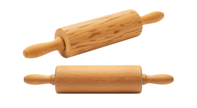 Wooden rolling pins for baking and pastry making isolated on a transparent background