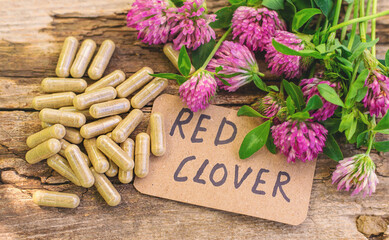 Red Clover Extract and Supplements. Selective Focus.