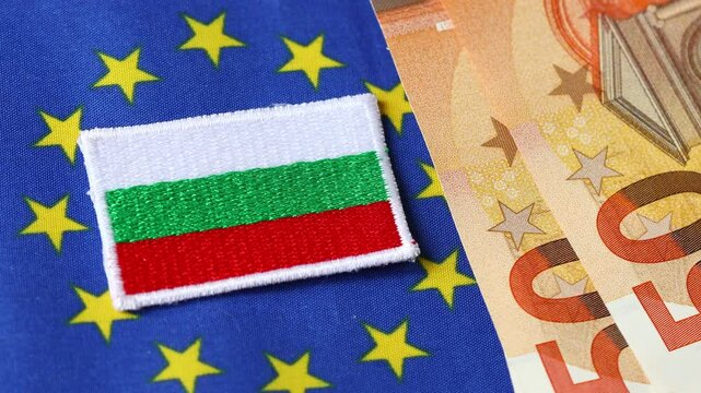 Accession of Bulgaria to the euro zone. Business and financial concept. EU and Bulgaria financial community. closeup