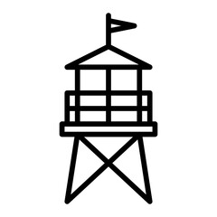 Lifeguard Tower Line Icon Structure and Silhouette