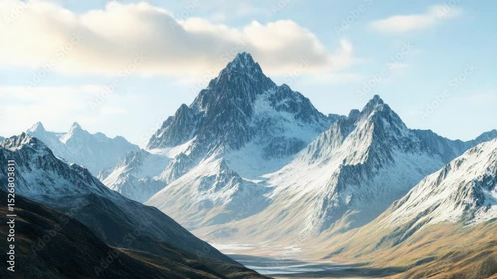 Poster A scenic view of a mountain range with a serene lake in the foreground, ideal for use as a background or landscape