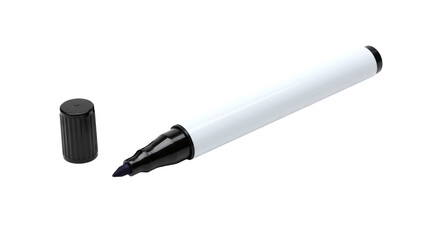 Black ink Whiteboard marker or permanent marker pen with removable cap and chisel tip isolated on a transparent background