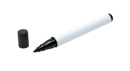 Black ink Whiteboard marker or permanent marker pen with removable cap and chisel tip isolated on a transparent background