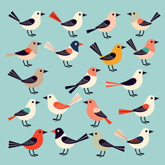 Colorful Bird Pattern Illustration-Seamless Bird Design on Light Blue Background-Unique Bird Artwork-Nature Inspired Art-Modern Bird Graphic-Cute Bird Motif