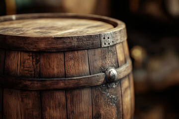 Obraz premium Closeup of cozy wooden small keg, natural materials