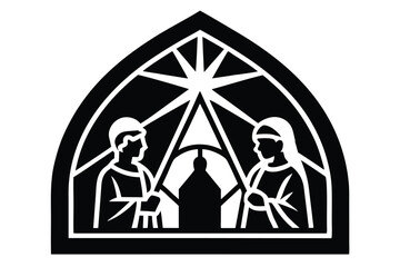stained glass nativity vector icon