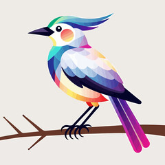 Obraz premium Colorful Geometric Bird Illustration-Abstract Bird Art on Branch-Modern Bird Design with Vibrant Colors-Digital Bird Graphic for Wall Art_