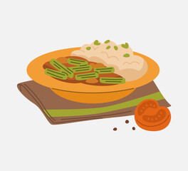 Drumstick Masala with Steamed Rice Illustration