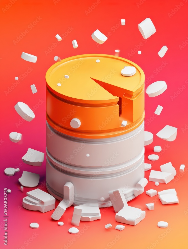 Aufkleber Broken Database Icon With Surrounding Error Fragments on a Vibrant Background Highlighting Digital Issues