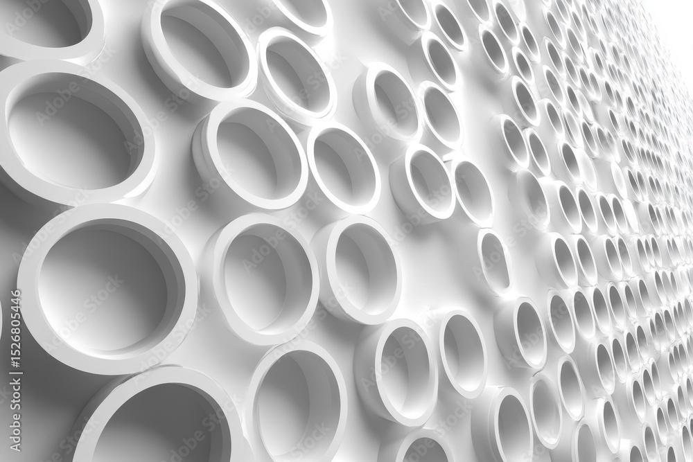 Poster seamless white circles pattern creating a modern, textured wall design suitable for various interior