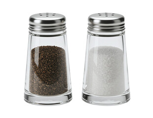 Glass salt and pepper shakers set with metal caps isolated on a transparent background