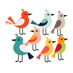 Fototapeta premium Cute Colorful Cartoon Birds Illustration- Whimsical Bird Art- Ideal for Children's Designs- Playful and Vibrant Bird Clipart- Perfect for Nursery Decor Projects
