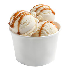 vanilla ice cream with caramel syrup on a transparent background