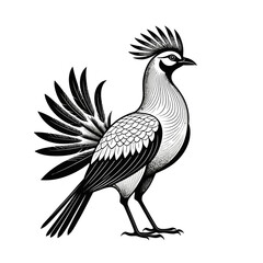 Elegant Bird Illustration-Detailed Crested Bird Artwork-Striking Black and White Avian Design-Unique Feathered Creature Image-Artistic Birdlife Depiction