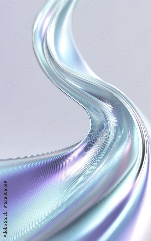 Poster shimmering holographic fabric undulating softly, reflecting iridescent light waves against pristine 