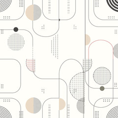 A seamless minimalist pattern featuring elegant geometric curves and subtle line textures. Designed for modern packaging, tech branding, or contemporary stationery ,vector seamless pattern.