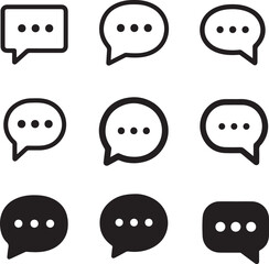 Black and White Speech Bubble Icons Set on Gray Background