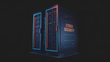Cyber security concept with server racks in a data center.