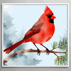 Watercolor Cardinal Art Print - Beautiful Red Bird on Branch Wall Decor - Nature Inspired Artwork for Home and Office - Bird Watching Gift Idea