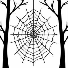 Fototapeta premium Spooky Spiderweb Halloween Illustration Silhouette Design with Bare Trees
