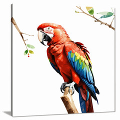 Watercolor Scarlet Macaw Artwork-Vibrant Parrot Illustration-Tropical Bird on Branch-Exotic Animal Art-Colorful Wildlife Painting-Bird Lover Decor